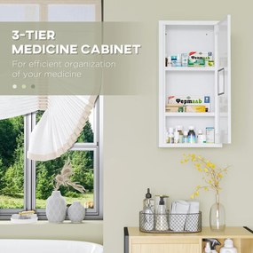 kleankin Dulap Medicamente cu 3 Rafturi și Ușă Magnetică, cu un strat rezistent la apă și rugină 30x12x60 cm, Alb | Aosom Romania