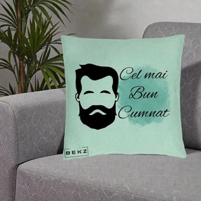 Cadou pentru Cumnat - Perna Personalizata Cel mai Bun Cumnat cu Portret Barbat si Pete Teal, 40x40 cm, Verde Menta, Husa Detasabila, Perna Inclusa, BEKZ®