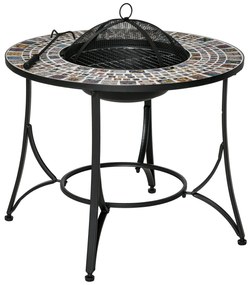 Brazier in aer liber Outsunny 3 in 1 Masuta de Gradina si Gratar pentru Barbecue din Metal si Ceramica, cu Vatrai, 75x75x60cm