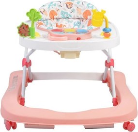 Premergator Premium reglabil in 3 trepte de inaltime NOVOKIDS™ ZooZoo Baby ,Roti silentioase din silicon, Cu melodii, Animalute, Pliabil, Roz