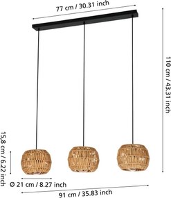Eglo 44144 - Lustră suspendată pe cablu SHELDON, 3x E27/40W/230V, maro