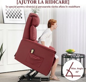 HOMCOM Fotoliu Electric cu Ridicare, Reclinabil la 145° din Piele Ecologică PU cu Telecomandă, 80x94x104 cm, Roșu | Aosom Romania