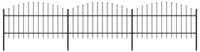 Gard de gradina cu varf sulita, negru, (1-1,25) x 5,1 m, otel 1, 100-125 cm, 5.1 m