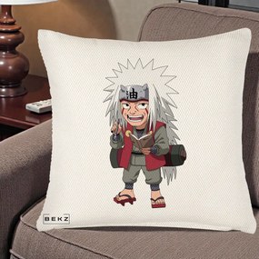 Perna Personalizata Naruto Jiraiya Sensei Chibi, 40x40 cm, Crem Reliefat, Husa Detasabila, Perna Inclusa, BEKZ®