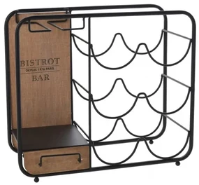 Raft pentru 6 sticle de vin si suport pahare Fortuna, otel, lemn, 35x15x31 cm