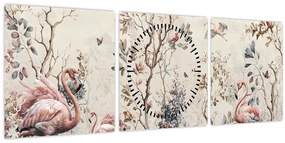Tablou - Desen de flamingo (cu ceas) (90x30 cm)