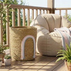 HOMCOM Coș de depozitare 24,7L cu decorațiune curcubeu, coș împletit mare pentru baie, dormitor, natural | Aosom Romania