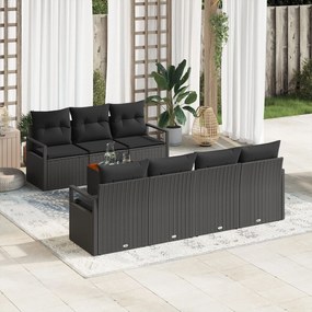 vidaXL Set de canapea pentru grădină cu 8 piese și perne negre din ratan poly acacia