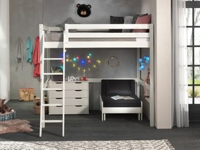PINO mezanin (140x200cm), 4 ușă piept și sofabed.