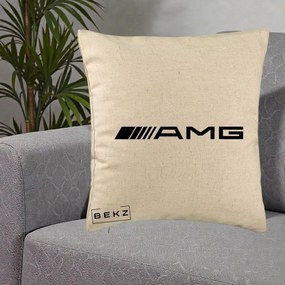 Perna Personalizata cu emblema Mercedes-AMG, 40x40 cm, Bej, Husa Detasabila, Perna Inclusa, BEKZ®