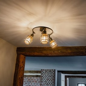 Plafoniera de design neagră cu auriu cu 3 lumini rotundă - Noud