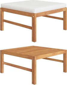 vidaXL Taburet cu pernă crem, lemn masiv de tec