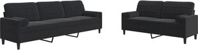 vidaXL Set de canapele cu perne/rulouri, 2 piese, negru, catifea