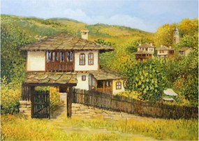 Tablou pe sticlă - Cabane în timpul verii (70x50 cm)