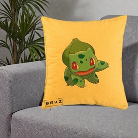 Perna Personalizata Bulbasaur Pokemon, 40x40 cm, Galben, Husa Detasabila, Perna Inclusa, BEKZ®
