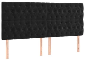 Pat box spring cu saltea, negru, 180x200 cm, catifea Negru, 180 x 200 cm, Design cu nasturi