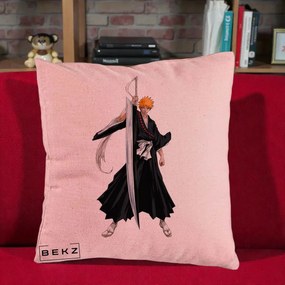 Perna Personalizata Bleach Ichigo Kurosaki Zangetsu, 40x40 cm, Roz, Husa Detasabila, Perna Inclusa, BEKZ®