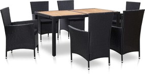 vidaXL Set mobilier de exterior cu perne, 7 piese, negru, poliratan
