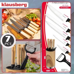 Set de cuțite de bucătărie Klausberg KB 9036, 7 piese, oțel inoxidabil, aspect de lemn, suport, maro