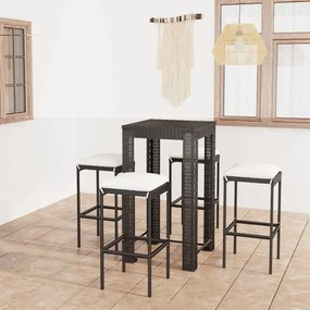 Set mobilier bar de gradina cu perne, 5 piese, negru, poliratan Negru, Lungime masa 60.5 cm, 5, Da