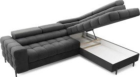 Colțar gri închis extensibil/cu spațiu de depozitare cu tapițerie din catifea (cu colț pe partea dreaptă/în formă de ”L”) Ferucce – ELTAP