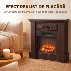 HOMCOM Șemineu Electric cu Efect Flacără Realistă, Telecomandă, Timer, Termostat, 1800W, 80,7x22,5x76,5 cm, Maro | Aosom Romania