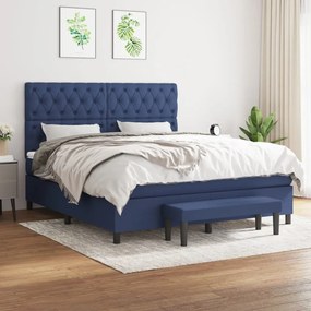 vidaXL Pat continental cu saltea, albastru, 160x200cm, material textil