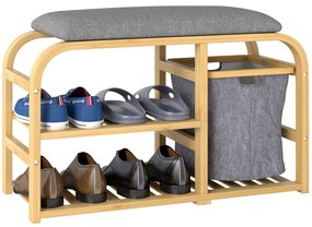 HOMCOM Bancă pentru Pantofi din Bambus cu 2 Rafturi și Coș Detașabil, 70x30x45 cm, Lemn | Aosom Romania