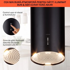 Klarstein Bolea, hota tip insulă, Ø38cm, mod de recirculare/extracție a aerului, 651m³/h, LED, inclusiv filtre de cărbune activ