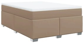 3285212 vidaXL Pat box spring cu saltea, cappuccino, 140x190cm piele ecologică