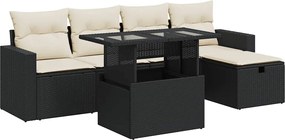 vidaXL Set mobilier de grădină cu perne, 6 piese, negru, poliratan