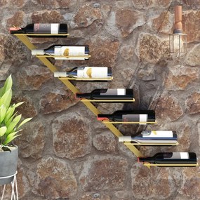 Suport sticle de vin, de perete, 7 sticle, auriu, metal Auriu, 1