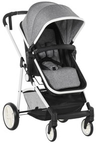 Carucior Dublu Ajustabil si Pliabil , Copii 0-36 luni, Transport pentru copii, Carucior cumparaturi 15kg, 80x51x102cm Gri HOMCOM | Aosom Romania