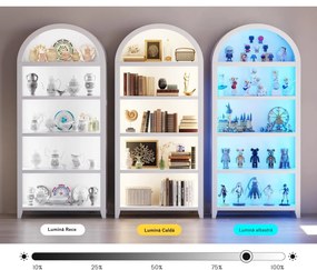 DUA206 - Vitrina LED 75cm, Dulap SMART, rotund pentru birou, Biblioteca Living, Rafturi Dormitor, Dining, Hol - Alb / Negru / Maro