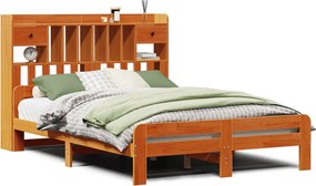 vidaXL Pat cu bibliotecă fără saltea maro 140x190 cm lemn masiv de pin