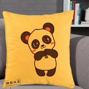 Perna Personalizata Panda Kawaii cu Bambus, 40x40 cm, Galben, Husa Detasabila, Perna Inclusa, BEKZ®