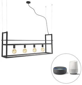Lampă suspendată inteligentă neagră cu raft mare cu 4 lumini inclusiv Wifi G95 - Cage Rack