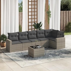 vidaXL Set canapele de grădină, 7 piese, cu perne, gri, poliratan