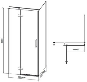 Cabina de dus patrata 80x80 cm Cersanit Jota, negru mat cu usa batanta stanga 800x800 mm, Stanga, Negru mat