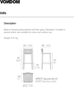 Set 4 Scaune de bar design modern exterior / interior SPRITZ BAR STOOL H-97CM 56019 Vondom