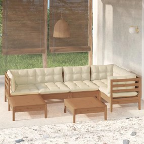 Set mobilier gradina cu perne, 7 piese, maro miere, lemn de pin maro miere, 1