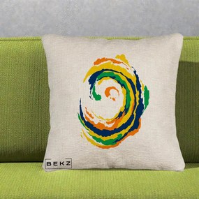 Perna Decorativa Vortex Abstract Colorat, 40x40 cm, Bej Canapea, Husa Detasabila, Perna Inclusa, BEKZ®