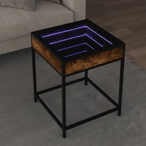 847674 vidaXL Măsuță de cafea cu LED infinity, stejar fumuriu, 40x40x51 cm