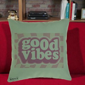 Perna Decorativa Good Vibes Retro Roz, 40x40 cm, Verde, Husa Detasabila, Perna Inclusa, BEKZ®