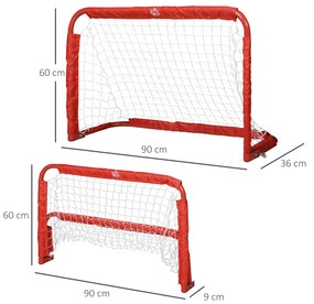 HOMCOM Set 2 Porți de Fotbal Pliabile pentru Exterior cu 4 Țăruși, Plasă de Fotbal din Metal și Tetrolon, 90x36x60 cm, Roșu | Aosom Romania