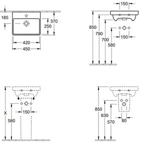Villeroy & Boch 73584501 - Lavoar suspendat AVENTO 45x37 cm ceramică/alb
