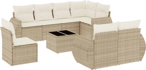 vidaXL Set canapele de grădină, 9 piese, cu perne, bej, poliratan