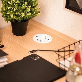 Priză încorporabilă în blat Rondo GTV, 1 priză Schuko, 1 x USB A, 2 x USB C, HDMI, RJ45, alb, D:90 mm D:90 mm, Aluminiu/Plastic, Alb
