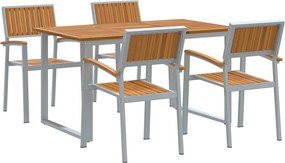 vidaXL Set de masă pentru grădină 5 pcs Gri Lemn Solid de Acacia
