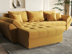 Colțar extensibil dumonde cu ladă de depozitare si sezut confortabil din spuma high-density, Loana Royal Muștar 270x185 cm